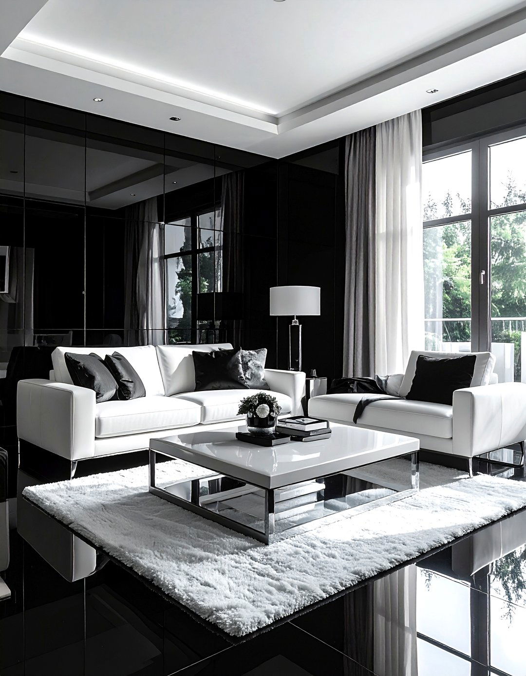 Glossy Black Living Room - 30 living room black walls