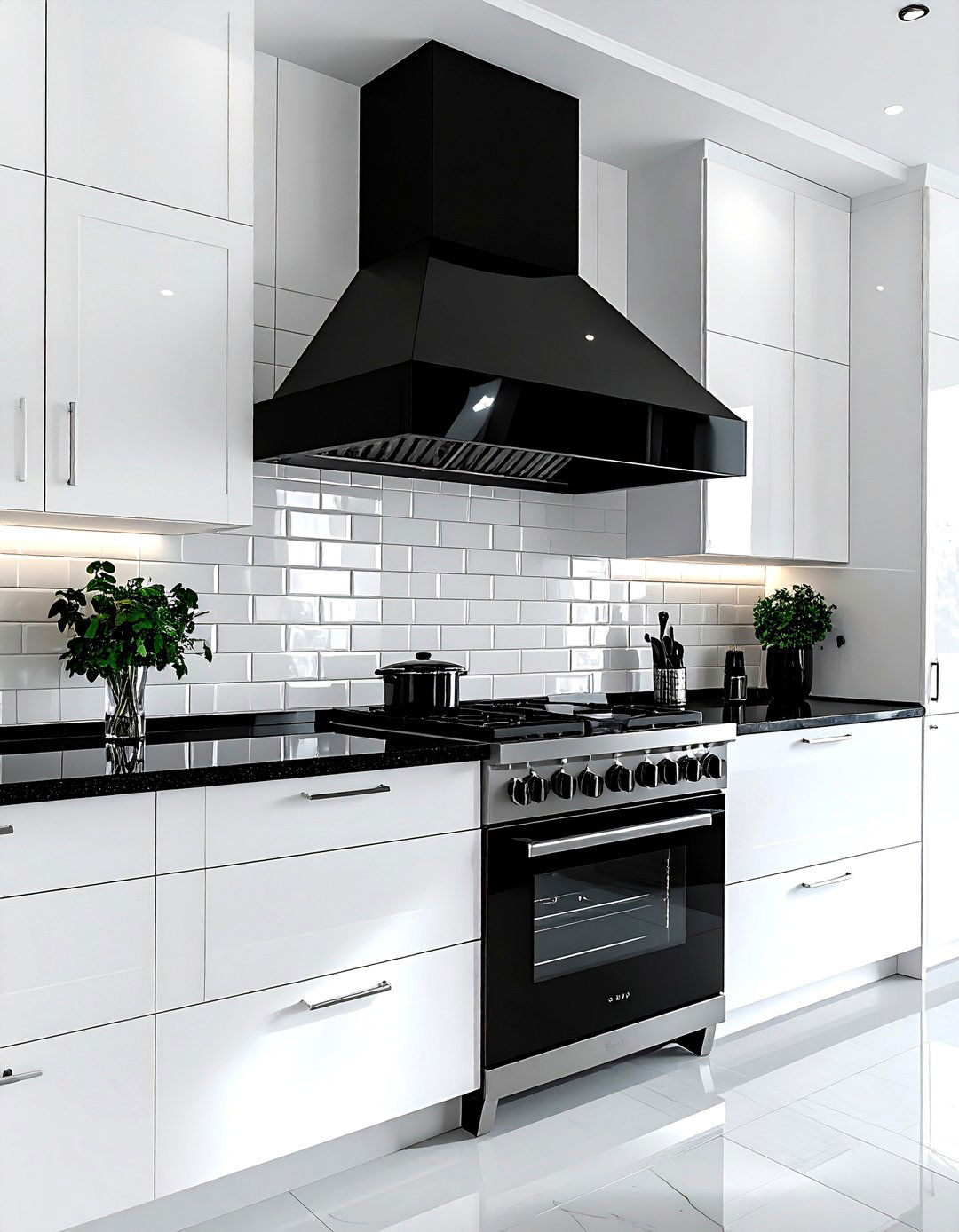 Glossy Black Range Hood - 30 black hood kitchen ideas