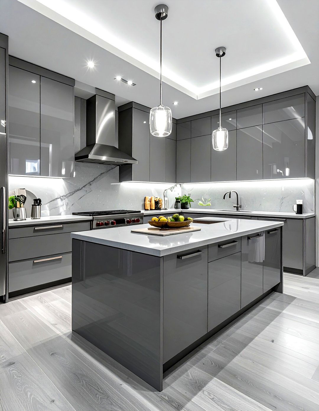 Glossy Gray Kitchen Cabinets - 30 gray kitchen furniture ideas