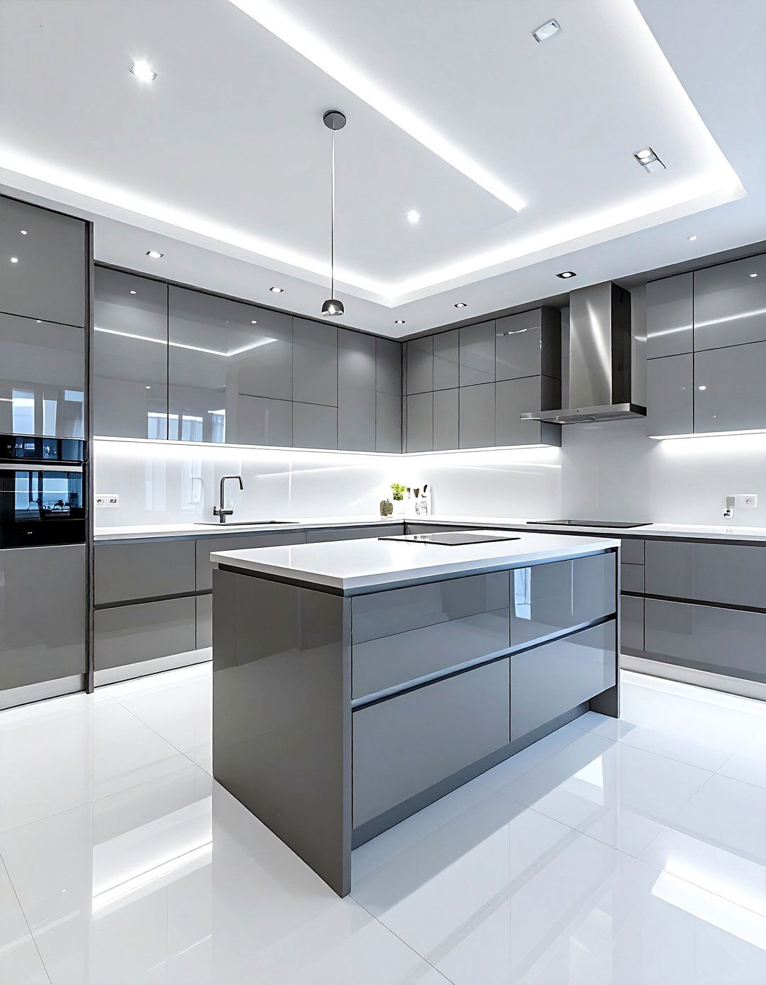 Glossy Grey White Kitchen - 30 grey and white kitchen ideas