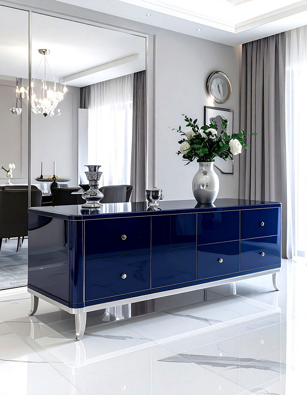 Glossy Navy Sideboard - 30 modern buffet dining room ideas