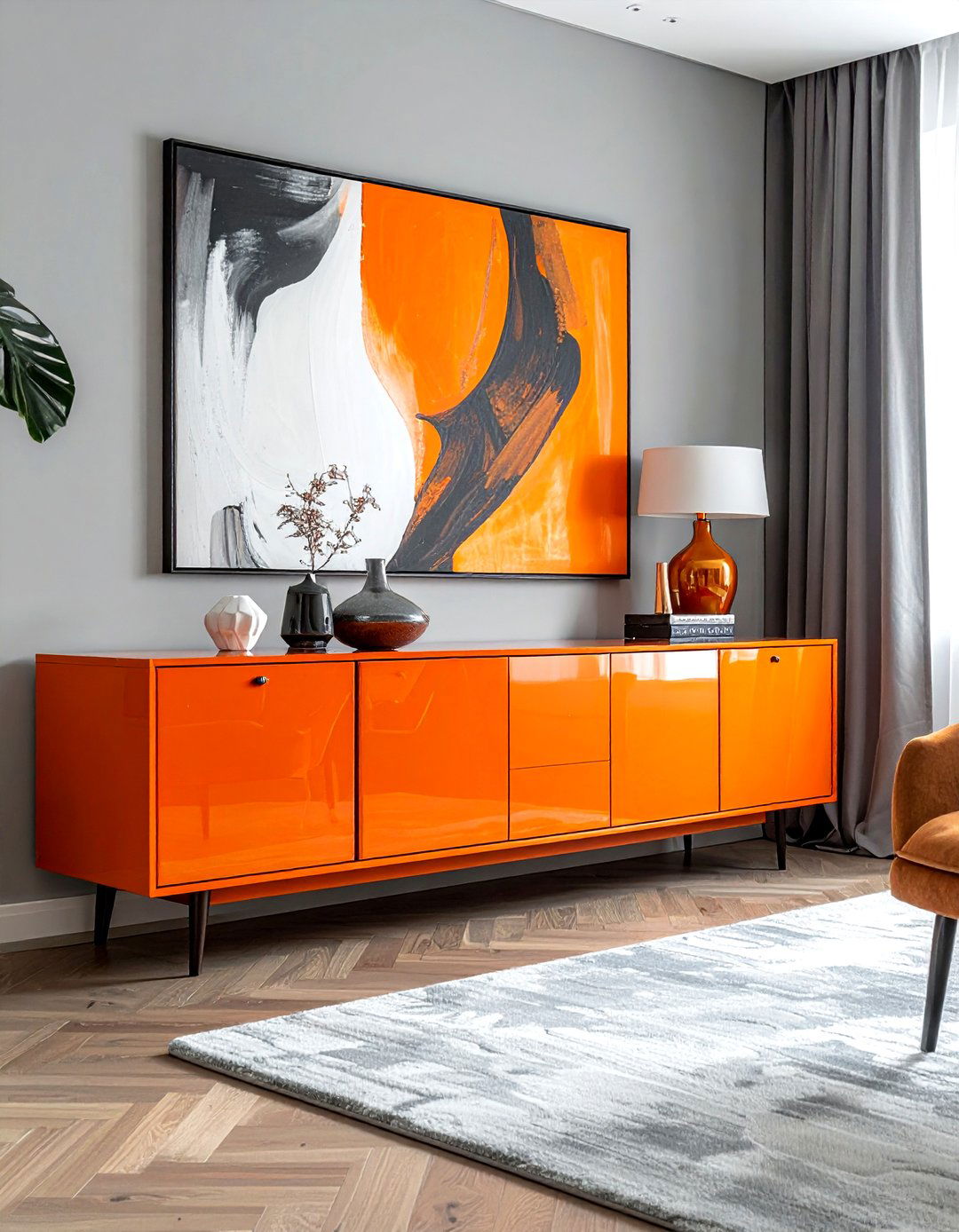 Glossy Orange Lacquer Furniture - 30 orange living room ideas