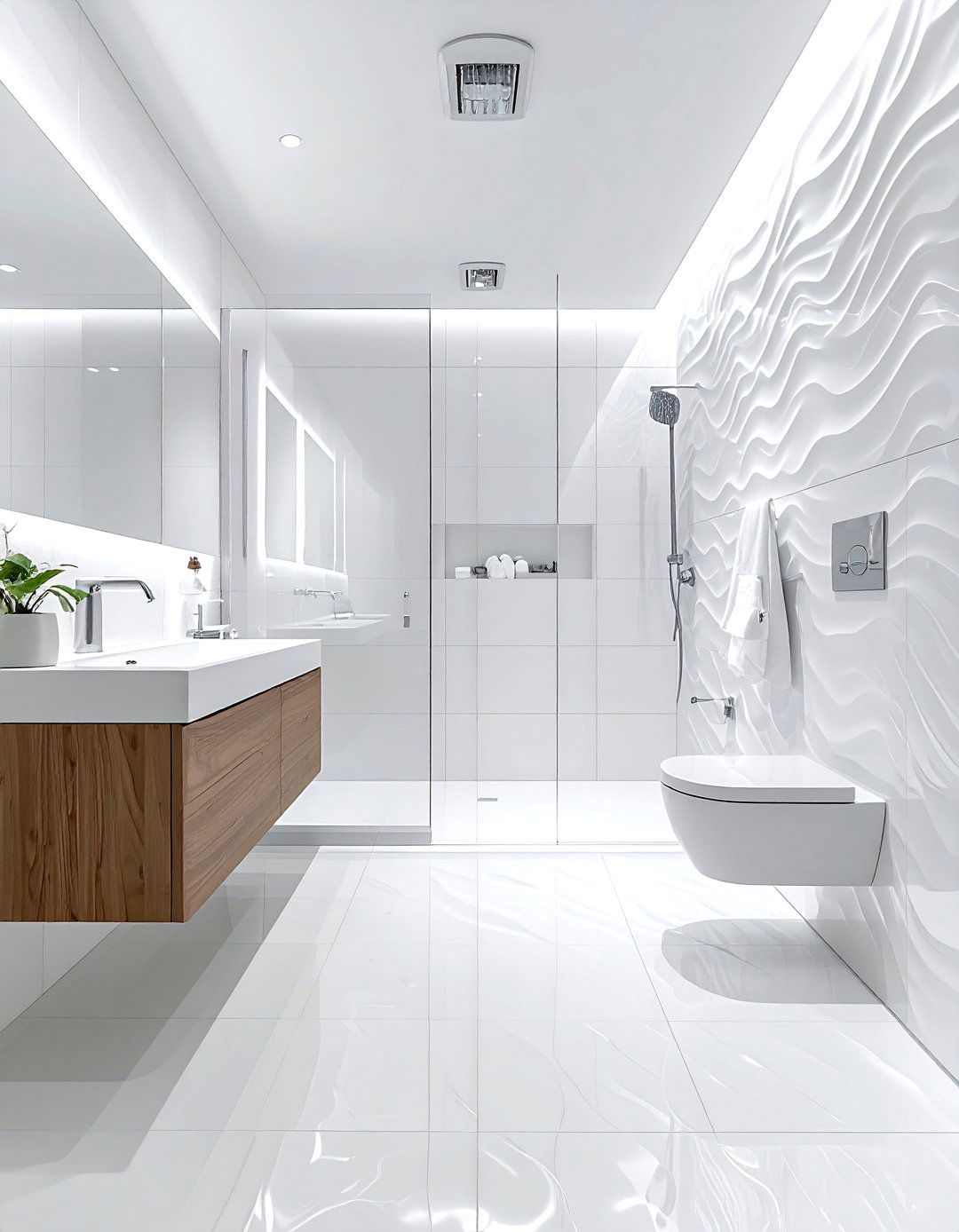 Glossy Ripple Tile - 30 textured tile bathroom ideas