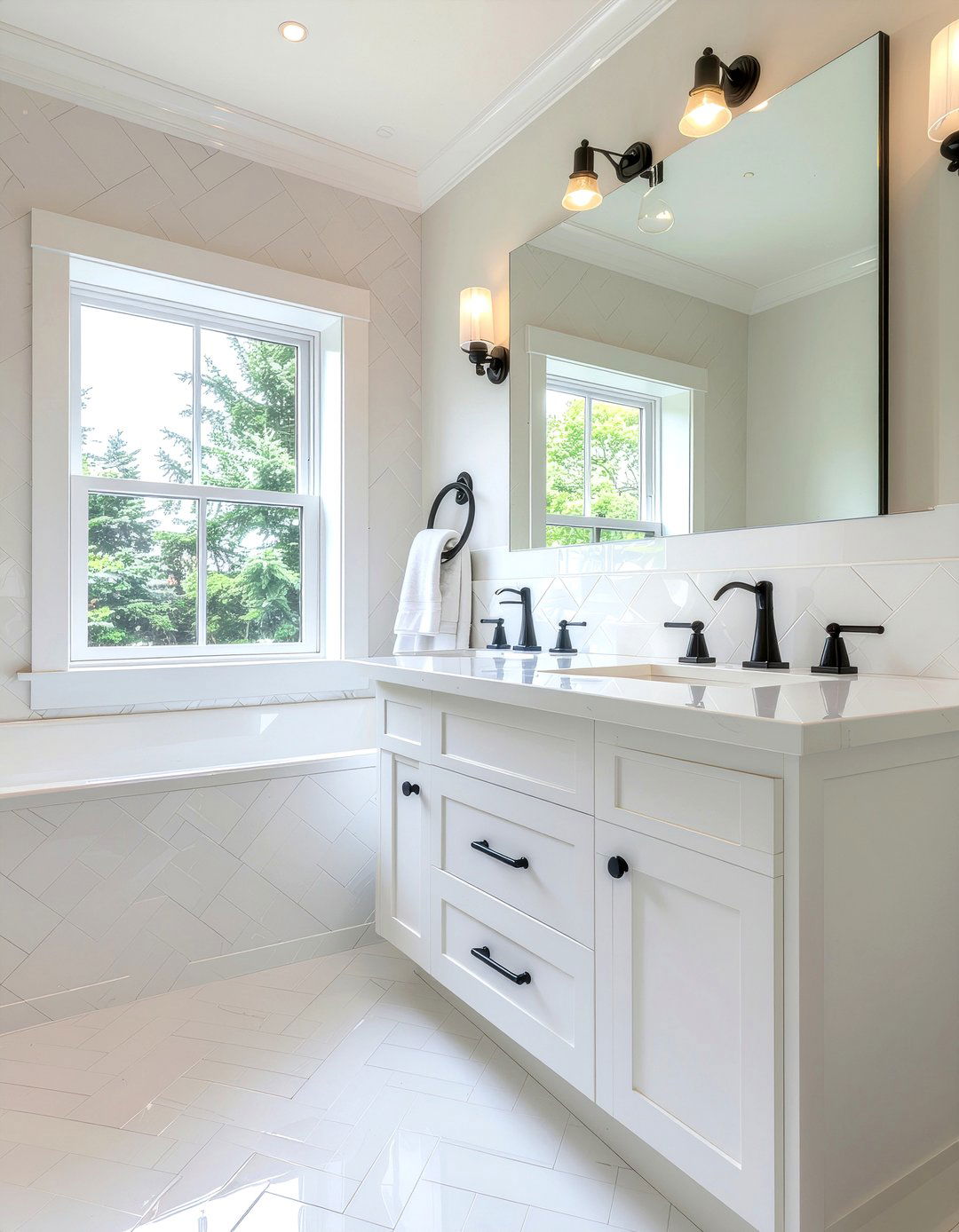 Glossy White Arabesque Tile - 30 arabesque tile bathroom ideas