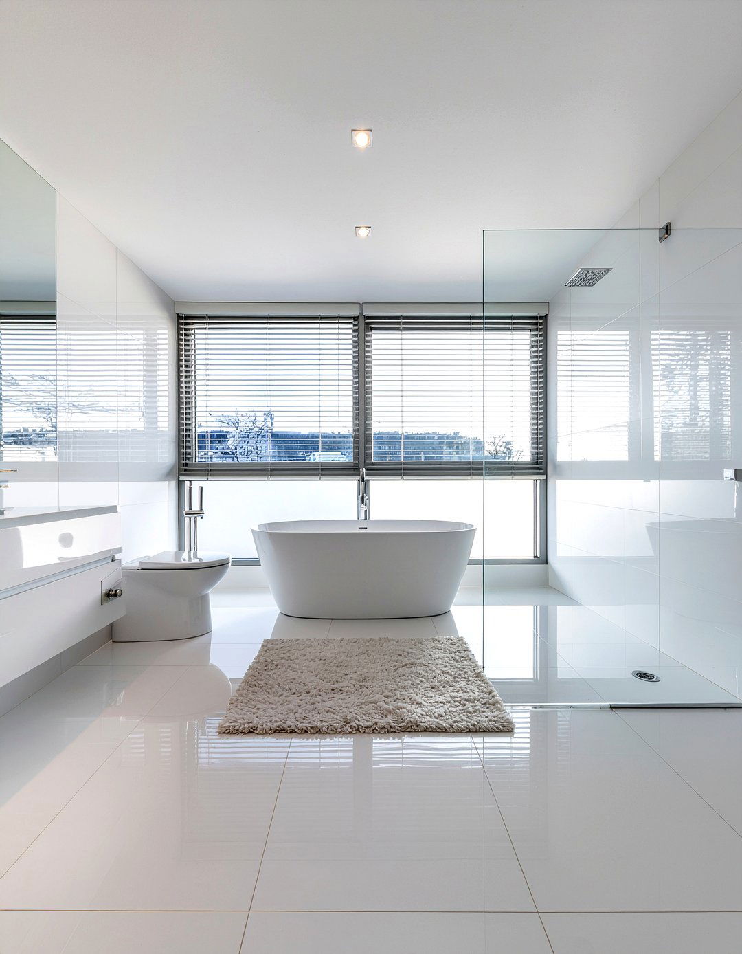 Glossy White Bathroom - 30 large format tile bathroom ideas