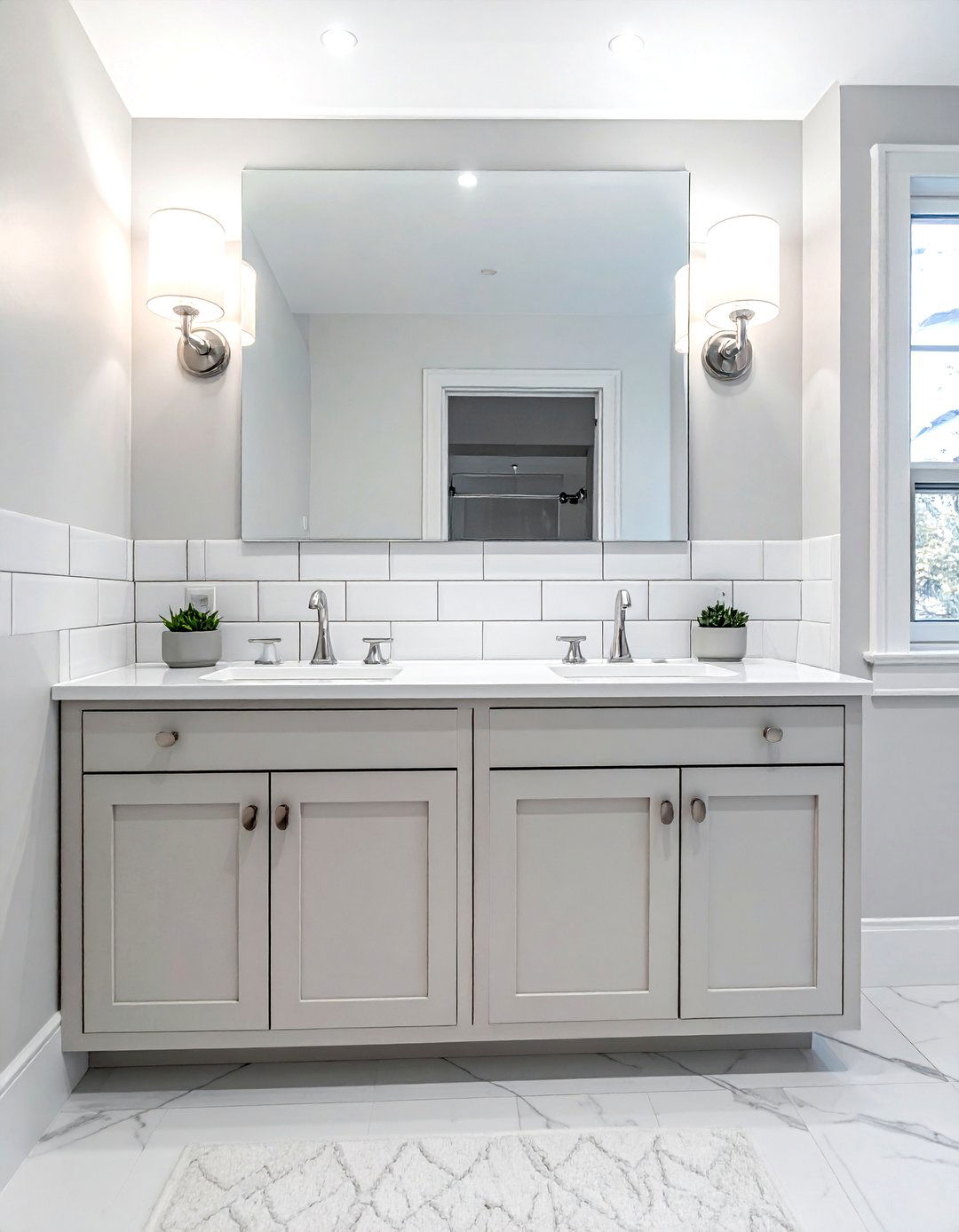 Glossy White Beveled Subway Tile Backsplash - 30 beveled subway tile bathroom ideas