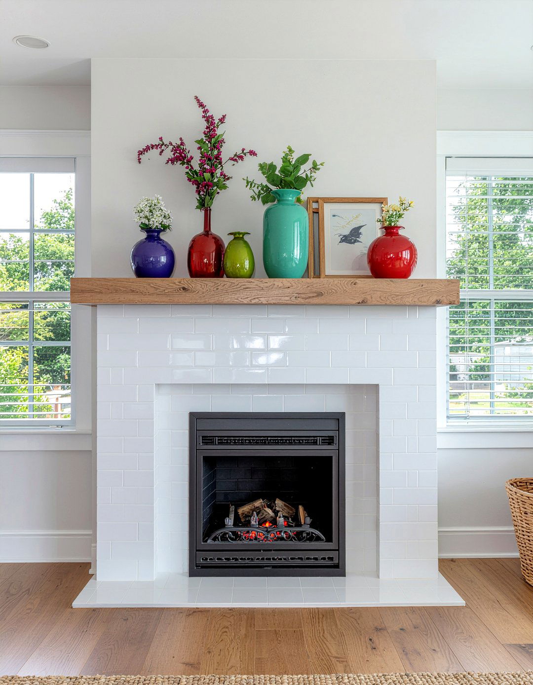 Glossy White Ceramic Tile - 30 living room fireplace tile ideas
