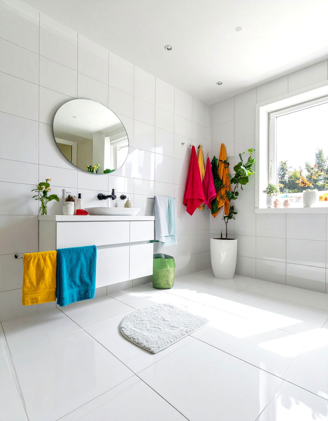 Glossy White Fan Tile Bathroom - 30 fan tile bathroom ideas