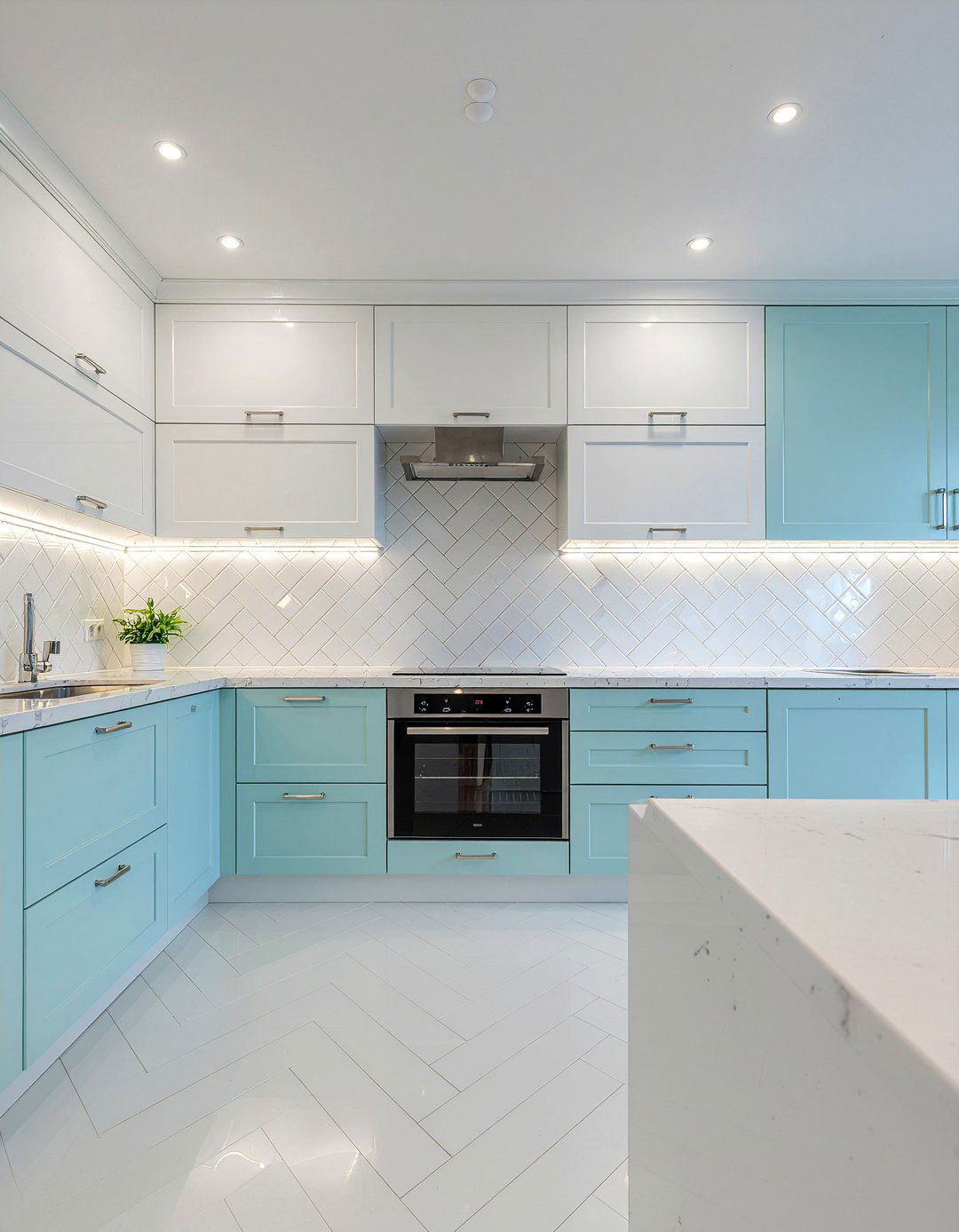 Glossy White Herringbone Tile - 30 herringbone backsplash kitchen ideas