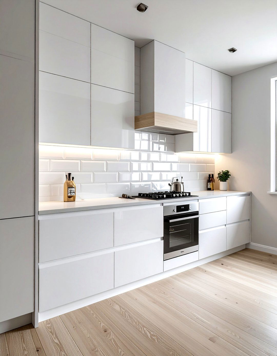 Glossy White Kit Kat Tile - 30 stacked tile kitchen backsplash ideas