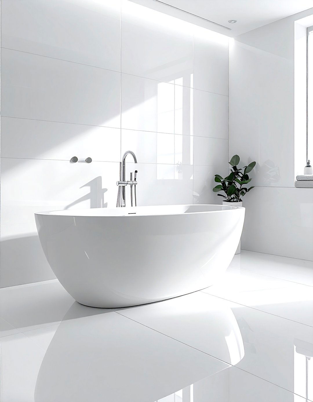 Glossy White Porcelain Tile - 30 bathroom floor design ideas