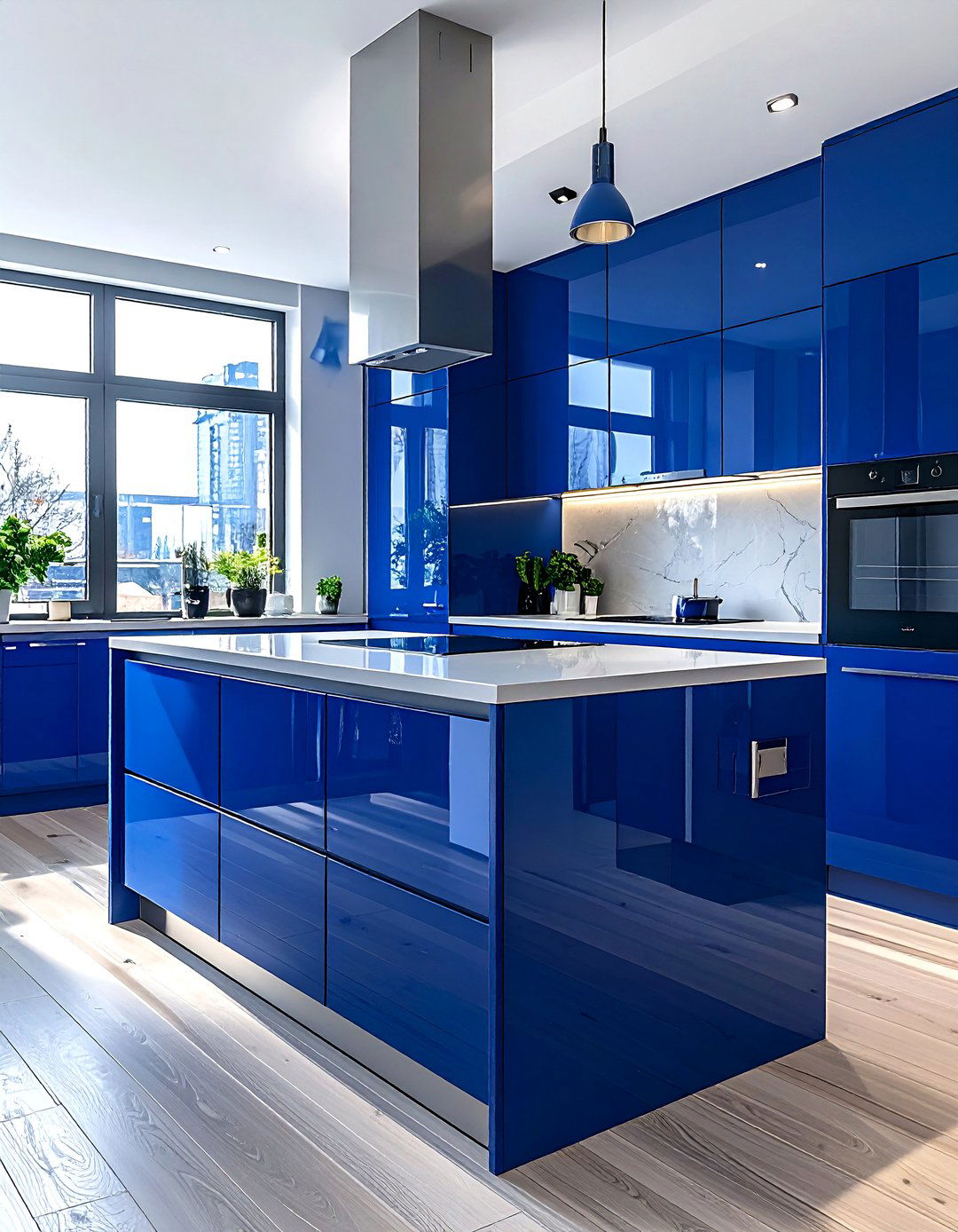 Glossy blue kitchen - 30 cool blue kitchen ideas