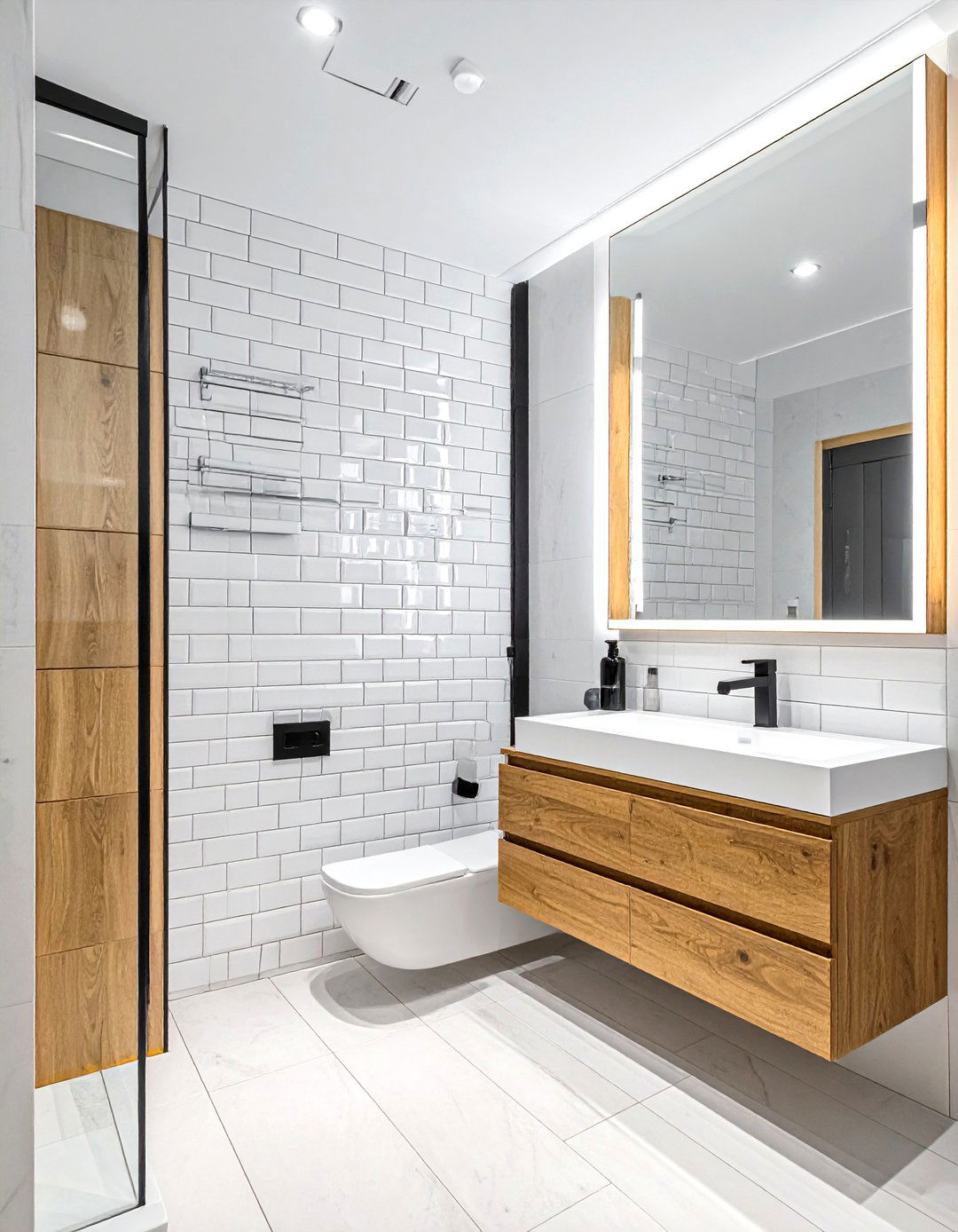 Glossy mini brick tiles - 30 small tile bathroom ideas