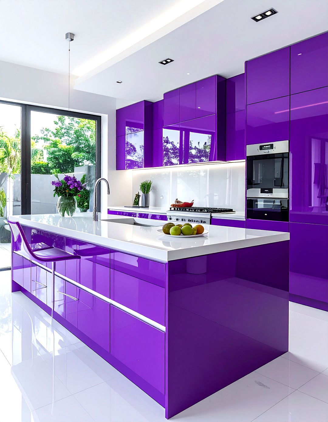 Glossy purple kitchen cabinets - 30 purple and white kitchen ideas