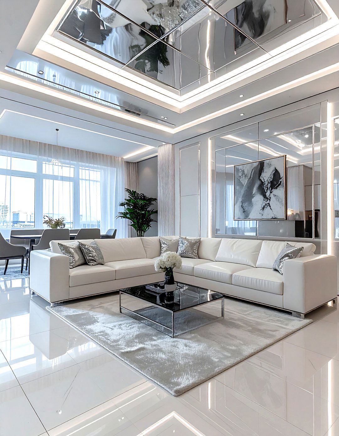 Glossy tin ceiling - 30 living room tin ceiling ideas