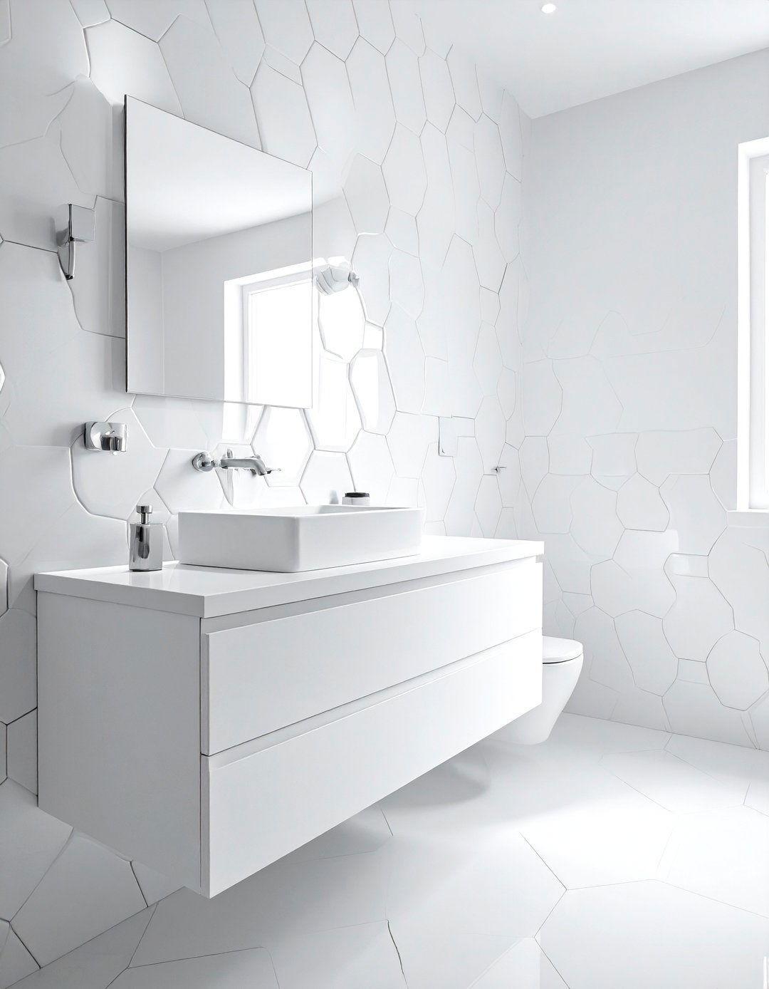 Glossy white hexagon tile wall - 30 white hexagon tile bathroom ideas