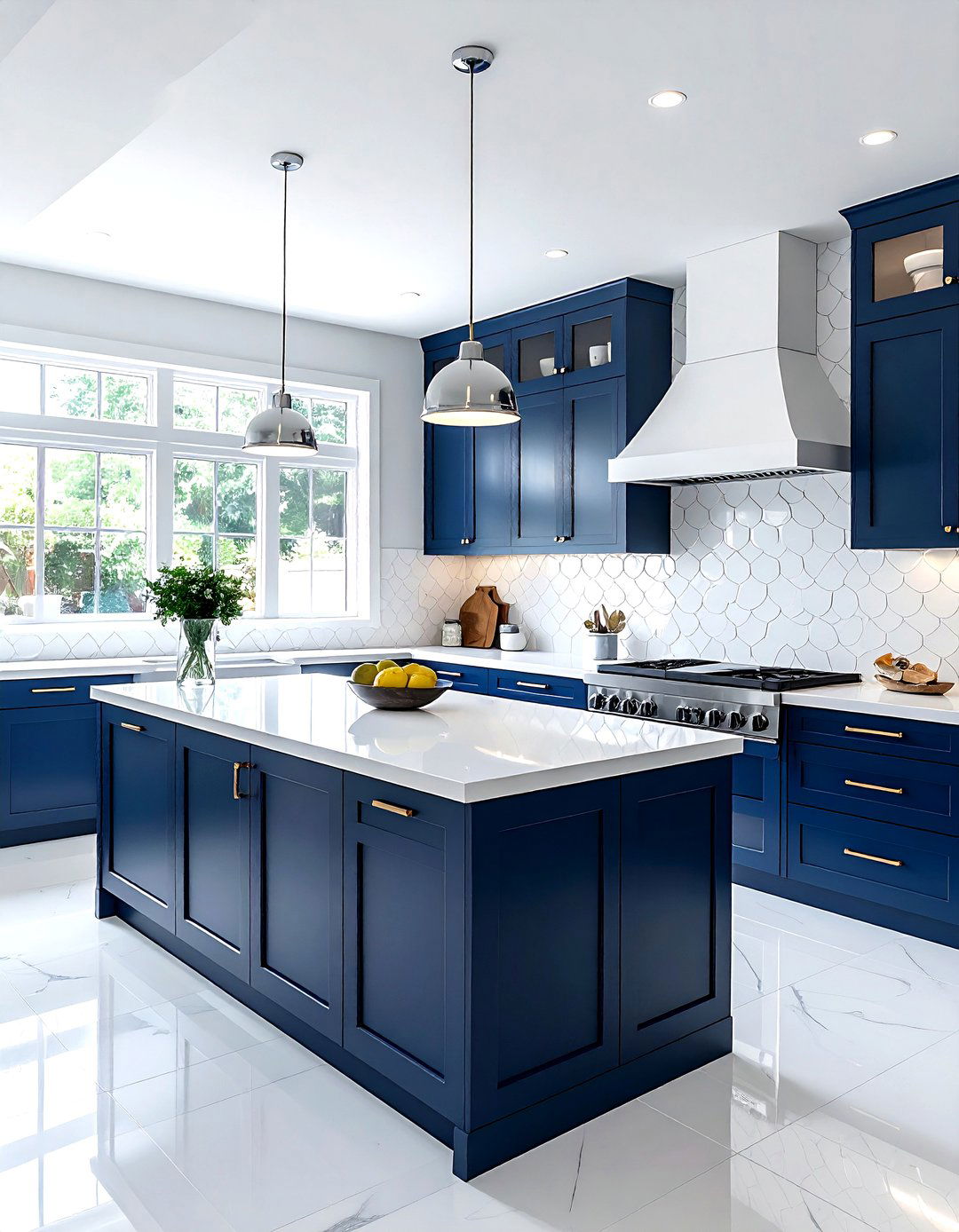 Glossy white scallop tile kitchen - 30 fish scale tile kitchen backsplash ideas