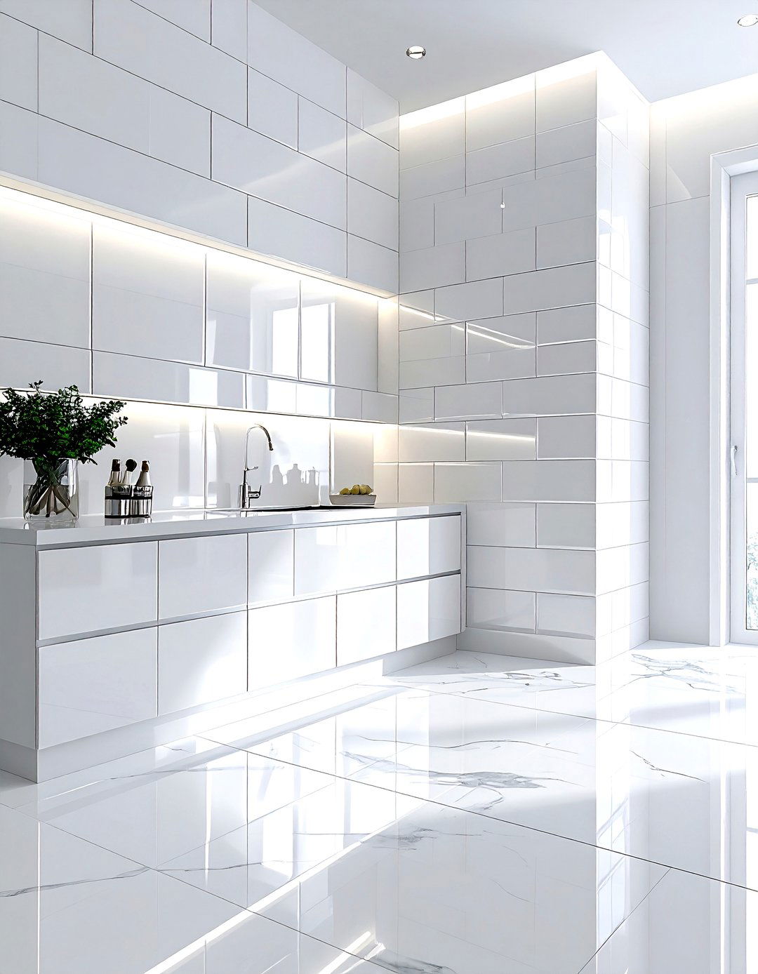 Glossy white stacked subway tile - 30 stacked subway tile bathroom ideas