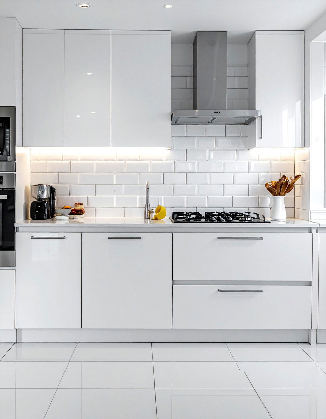 Glossy white subway tile - 30 white subway tile kitchen ideas