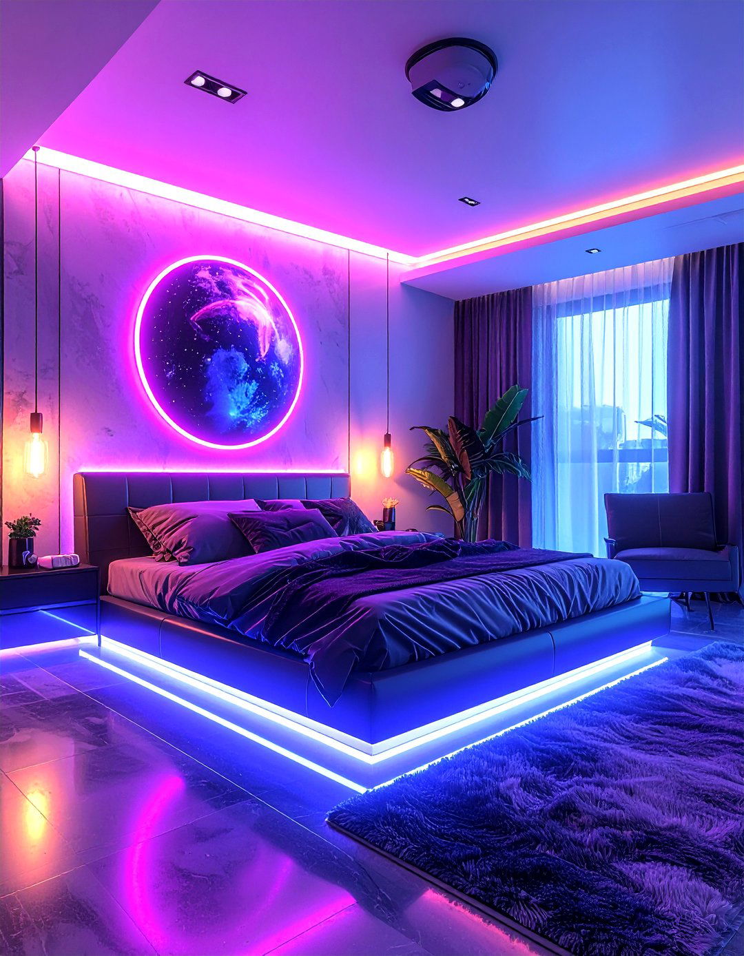 Glowing neon galaxy - 30 space themed bedroom ideas