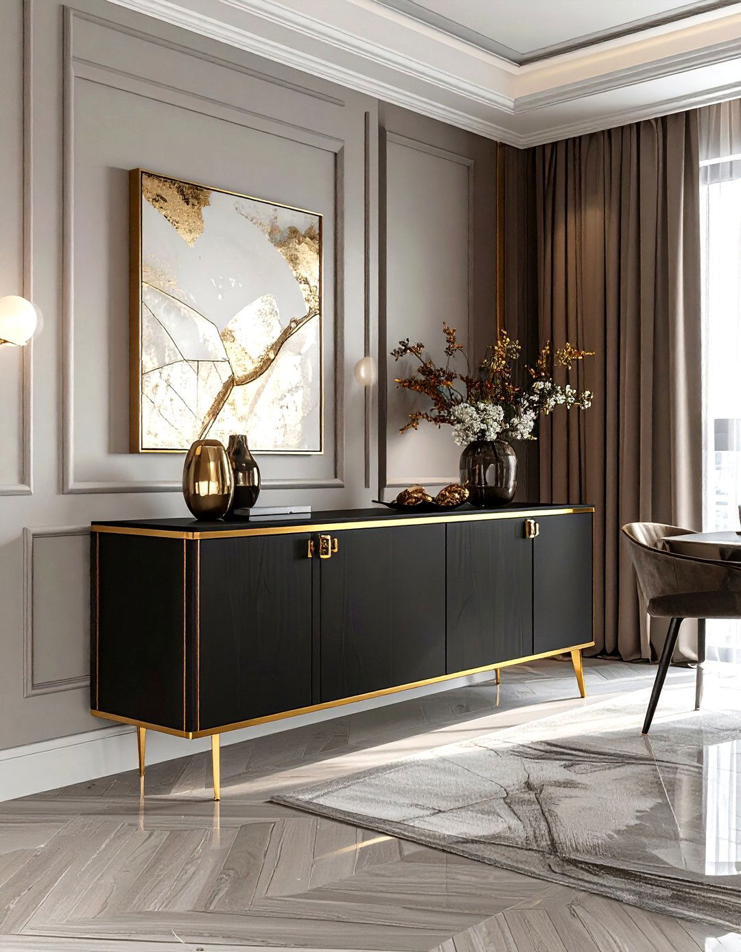 Gold Accent Sideboard - 30 modern buffet dining room ideas