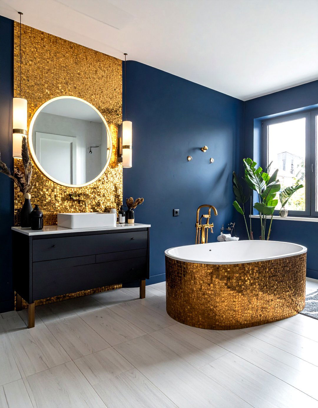 Gold Accent Tile - 30 feature wall tile bathroom ideas