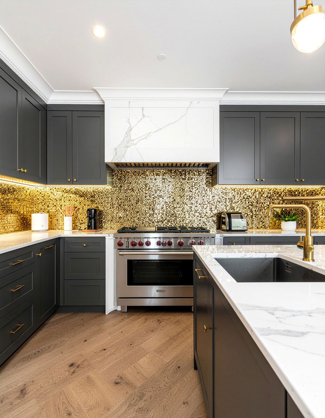 Gold Accent Tile - 30 kitchen backsplash ideas