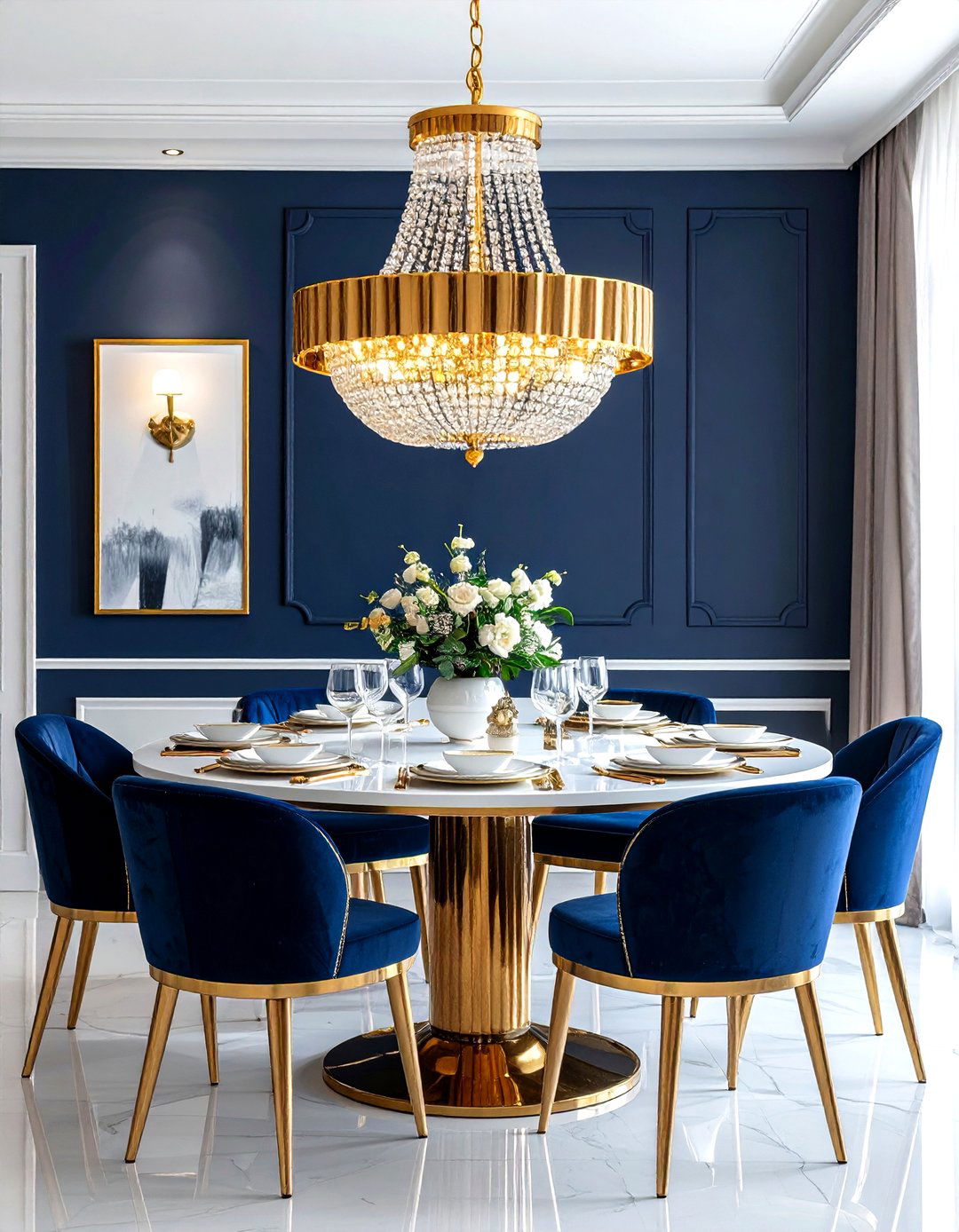 Gold Accents Navy And White - 30 navy and white dining room ideas