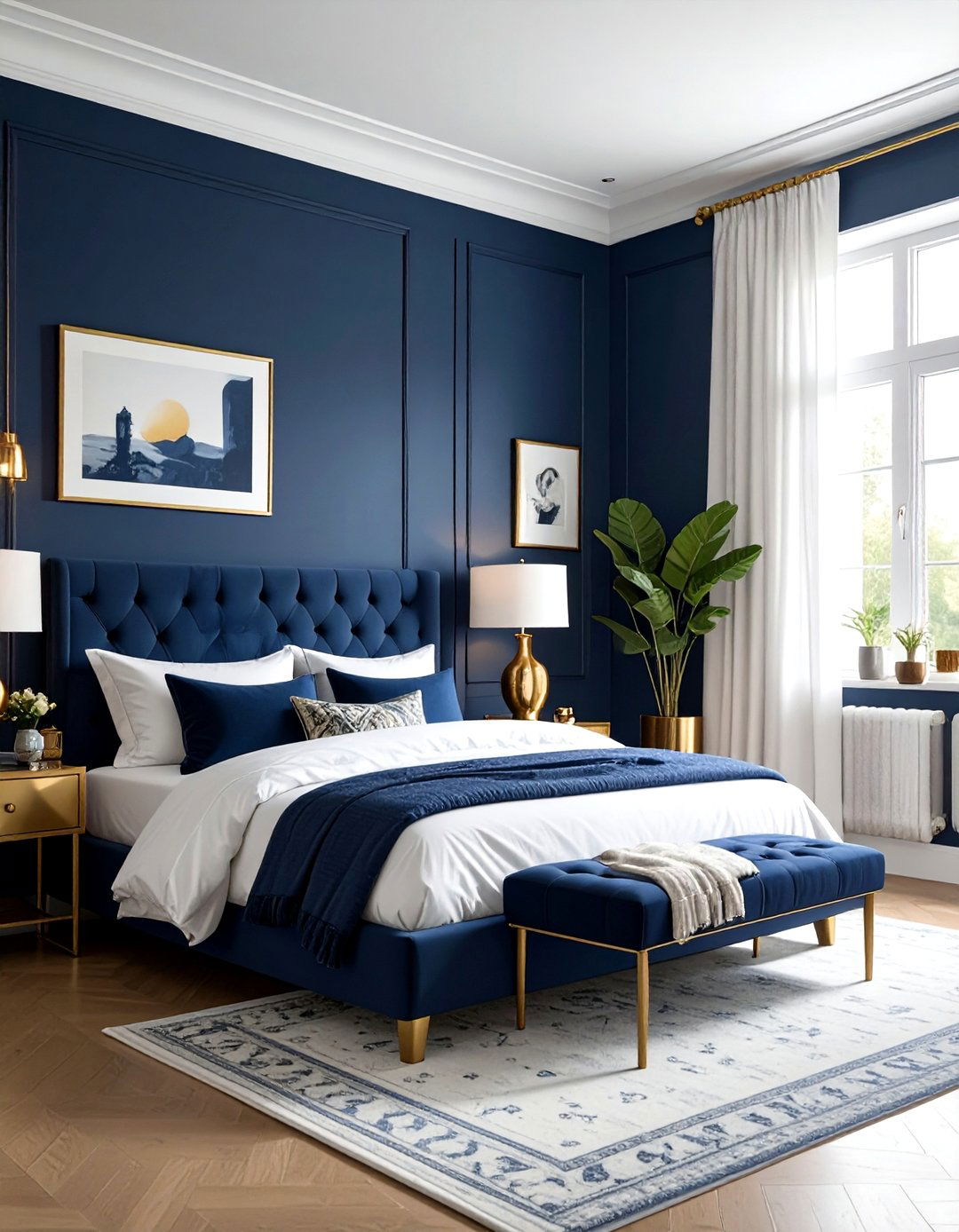 Gold Accents Navy Bedroom - 30 bohemian navy bedroom ideas