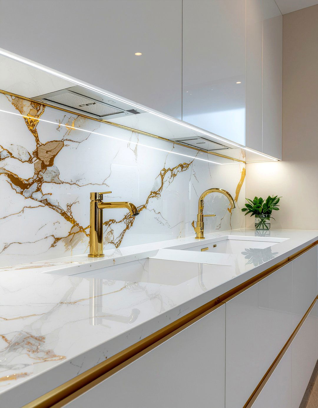 Gold And Marble Backsplash - 30 kitchen material mixing ideas