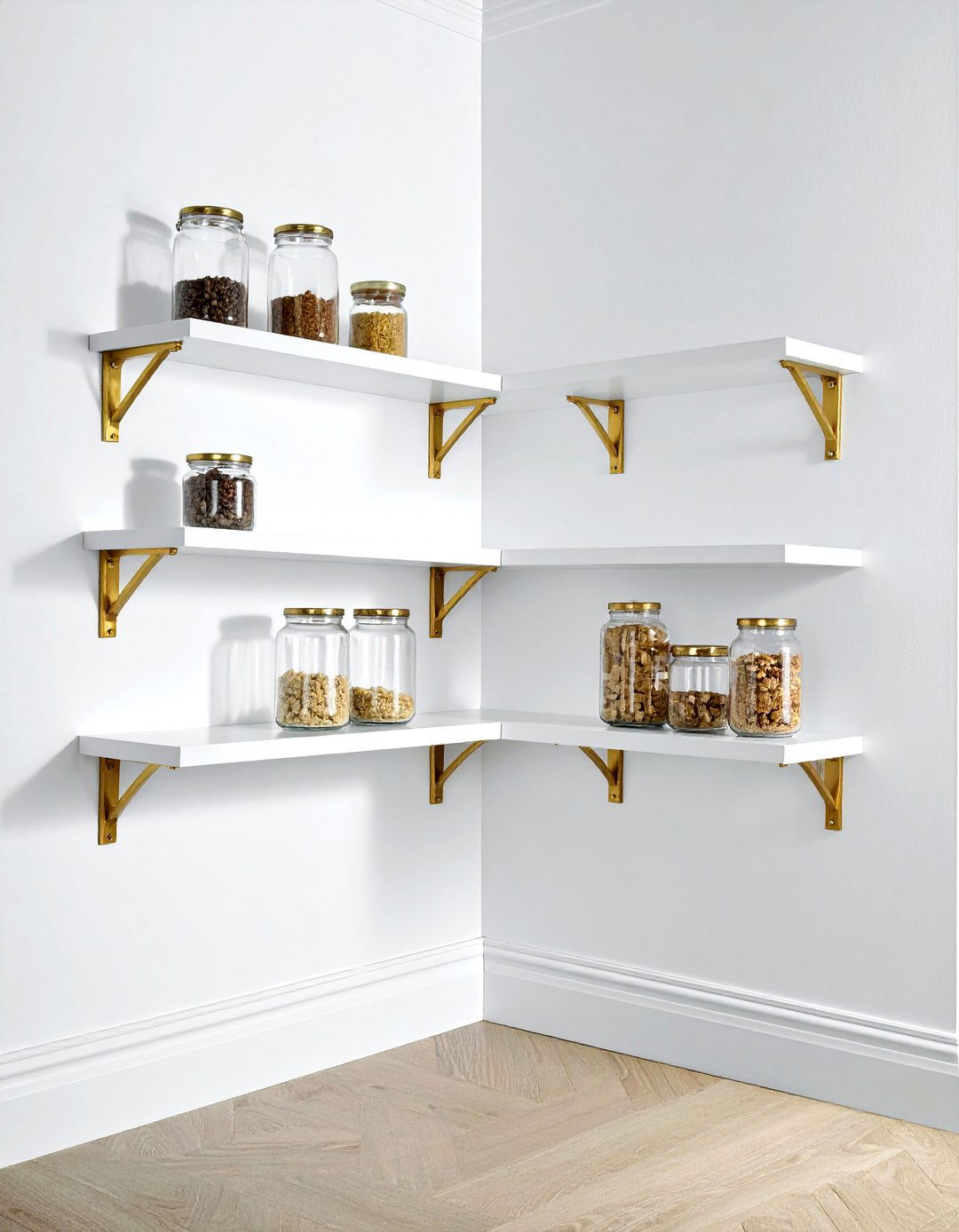 Gold Bracket Corner Shelving - 30 kitchen corner shelving ideas