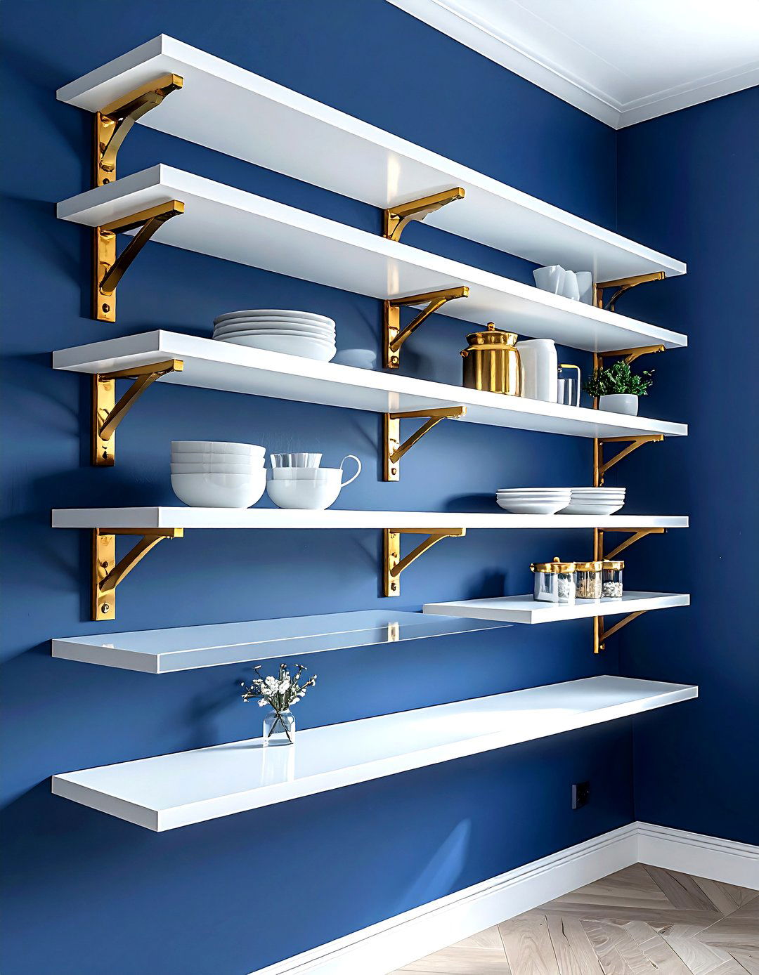 Gold Bracket Kitchen Shelves - 30 floating shelf kitchen ideas