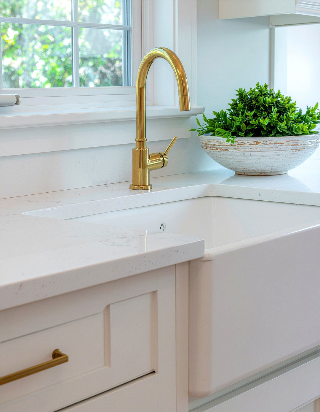 Gold Bridge Faucet - 30 apron front sink kitchen ideas