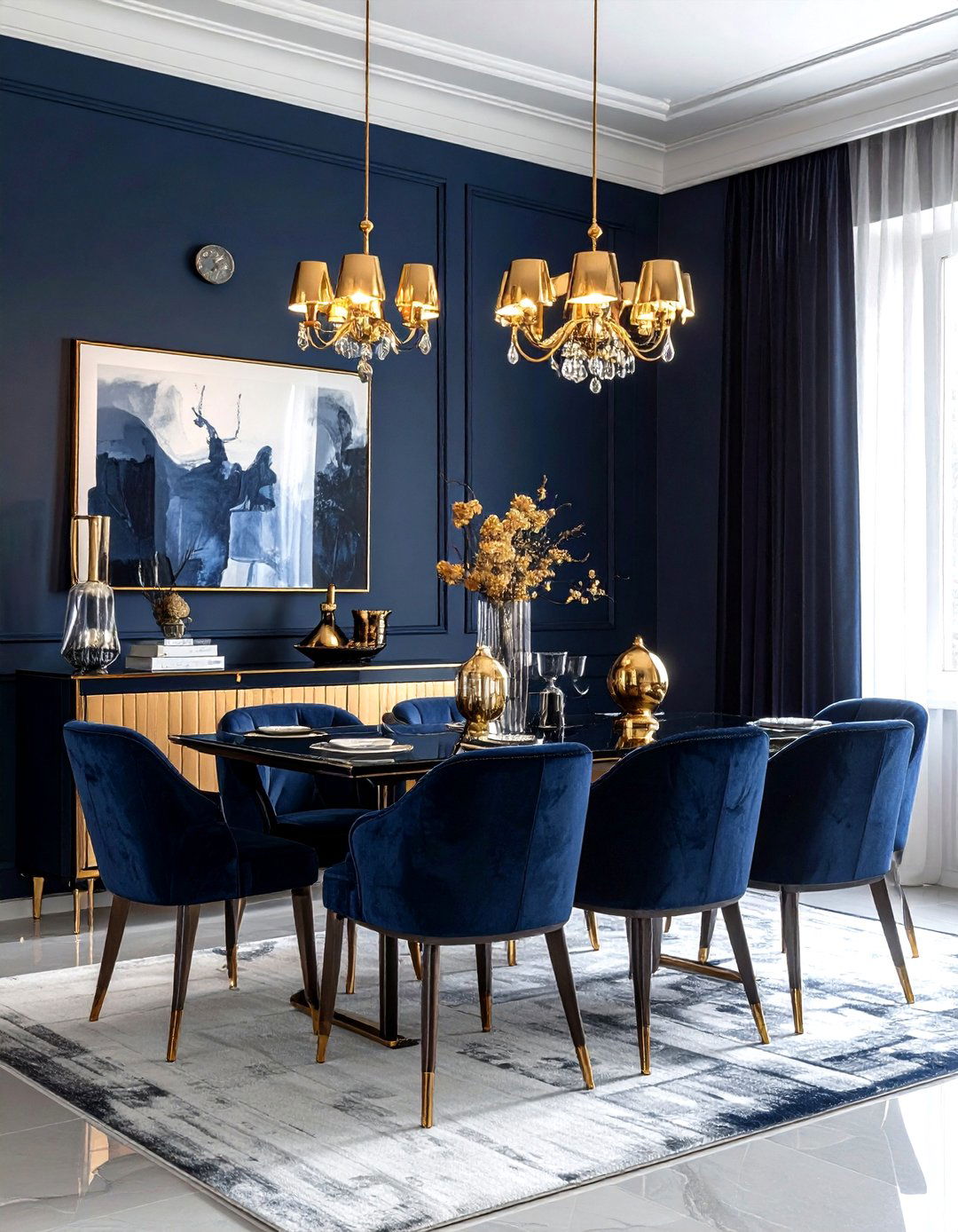 Gold Buffet Lamps Navy Sideboard - 30 navy gold dining room ideas