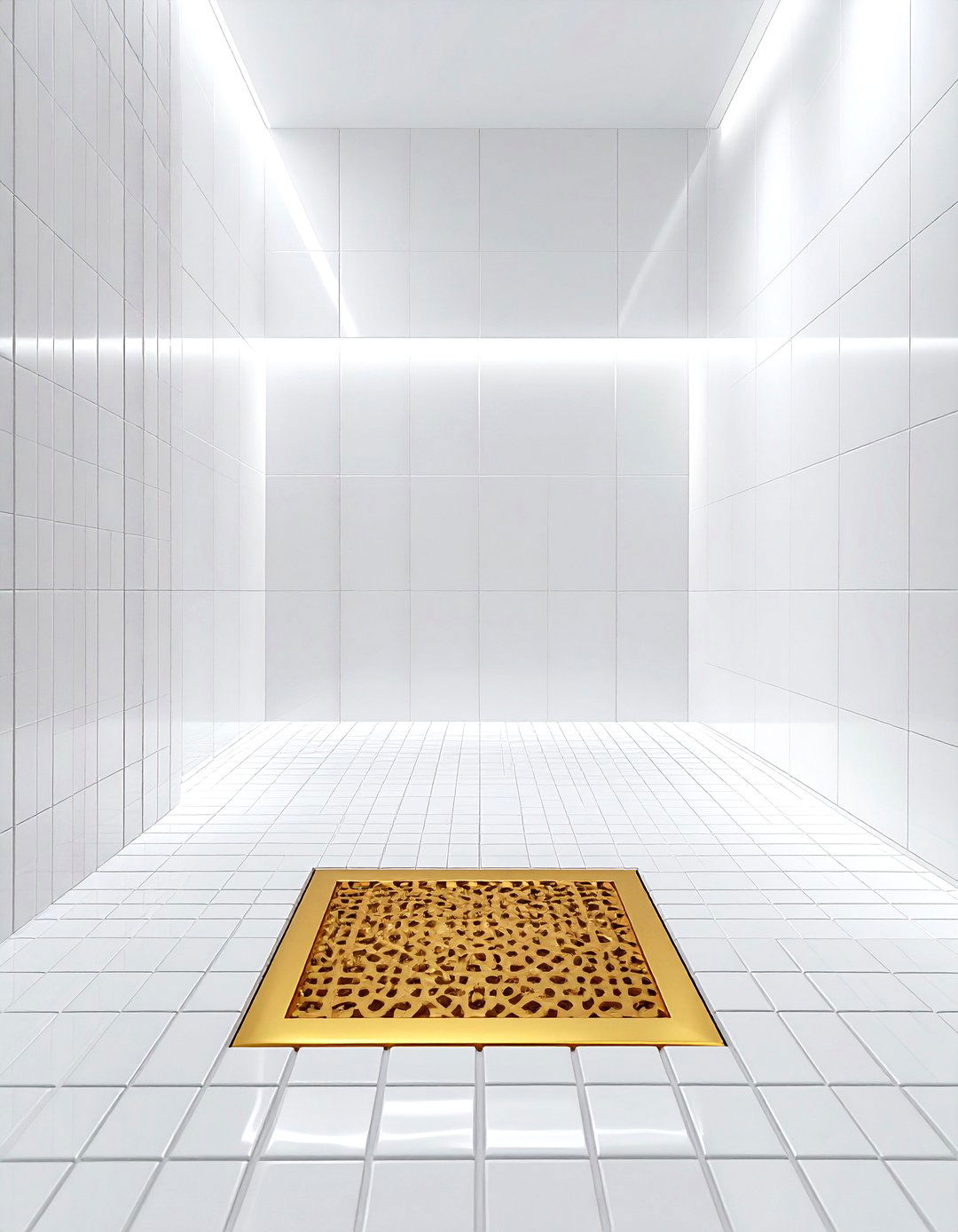 Gold Drain White Shower Floor - 30 white and gold bathroom ideas