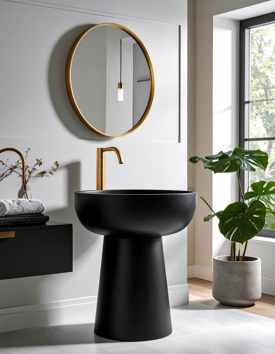 Gold Faucet Black Pedestal Sink - 30 black and gold bathroom ideas