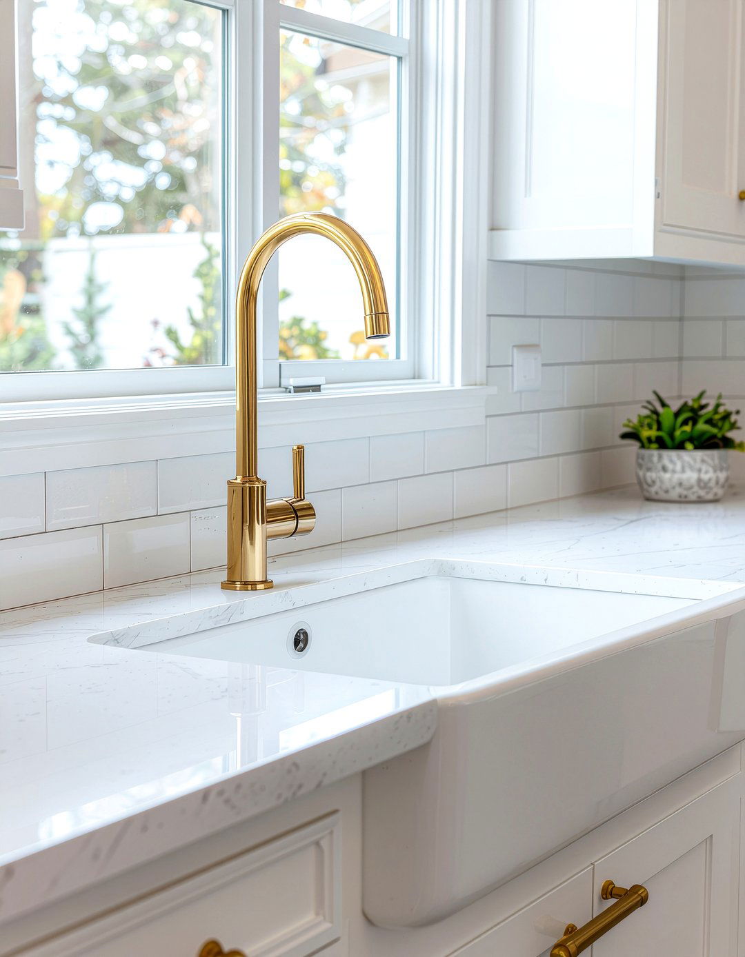 Gold Faucet In All White Kitchen - 30 gold kitchen faucet ideas