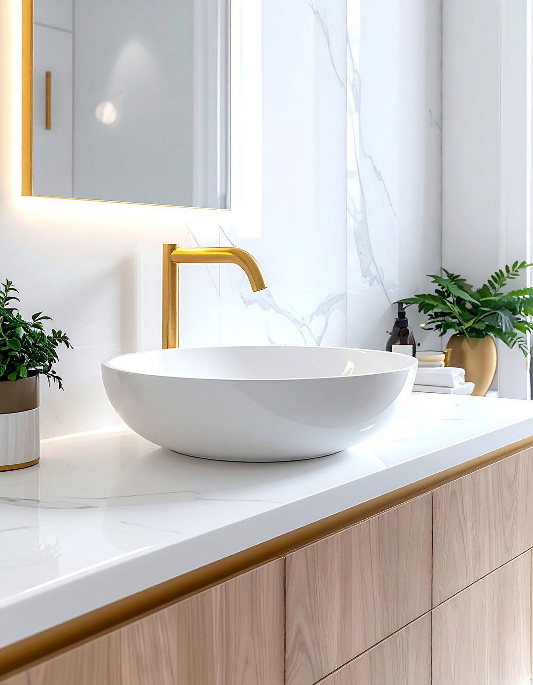 Gold Faucet White Vessel Sink - 30 white and gold bathroom ideas