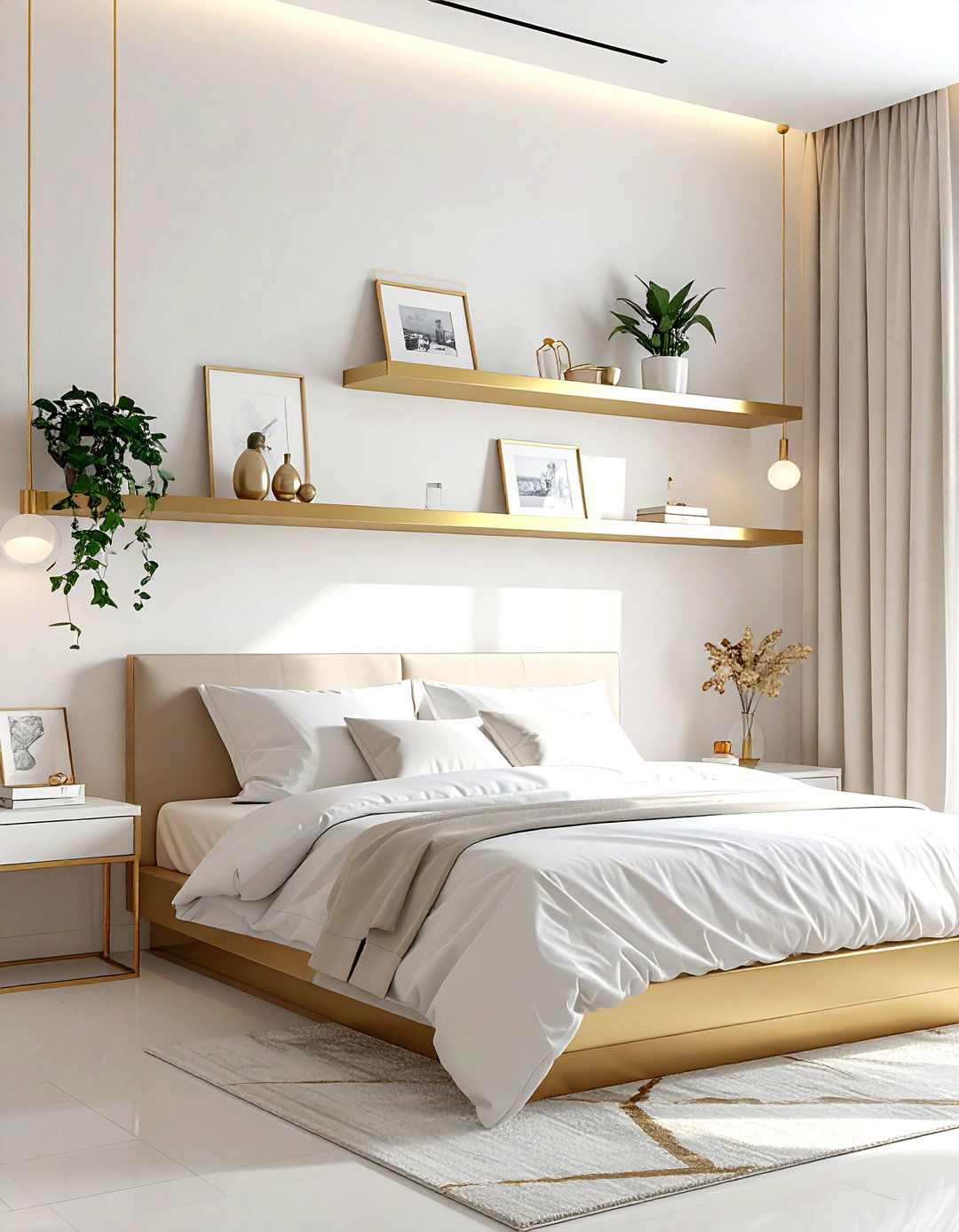 Gold Floating Shelf Wall - 30 gold accent decor ideas