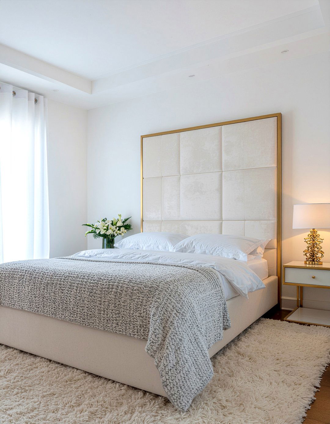 Gold Frame Channel Headboard - 30 bedroom channel tufted headboards