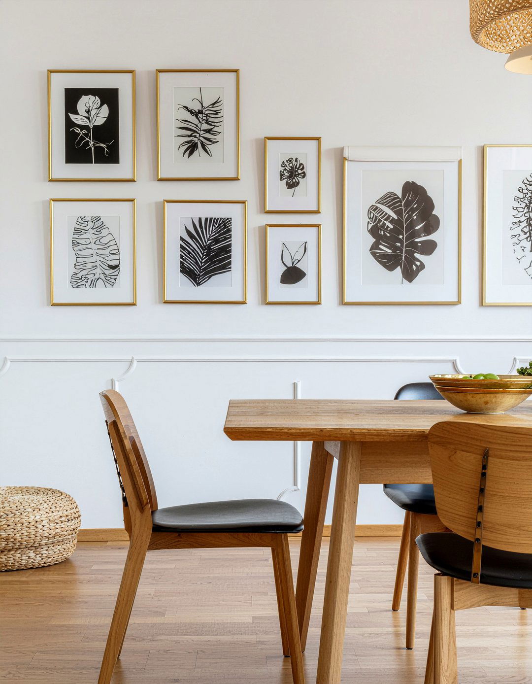 Gold Frame Gallery Wall - 30 gold accent dining room ideas