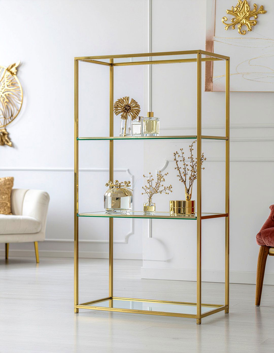 Gold Frame Glass Case - 30 living room display cabinet ideas