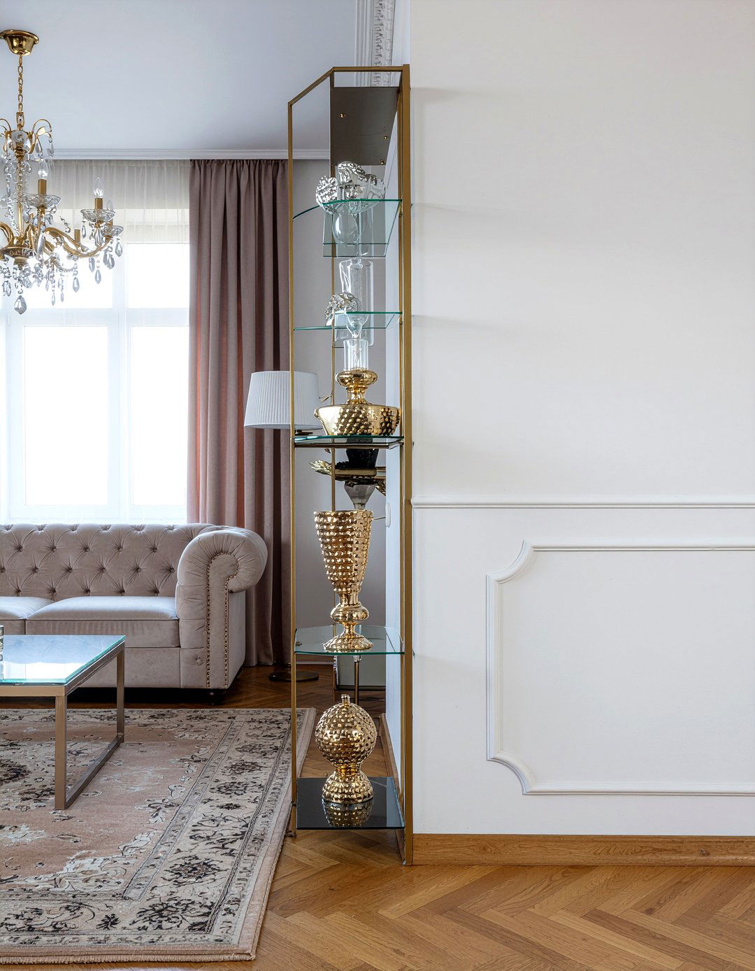 Gold Frame Glass Divider - 30 living room bookshelf dividers