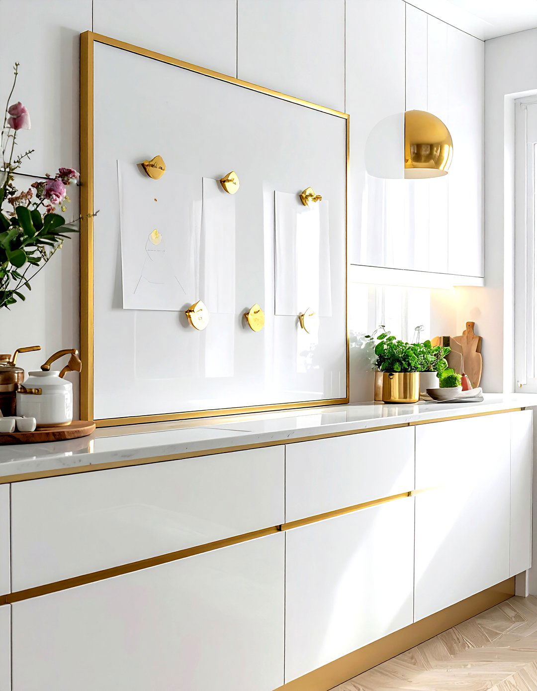 Gold Frame Magnetic Board - 30 kitchen bulletin board ideas