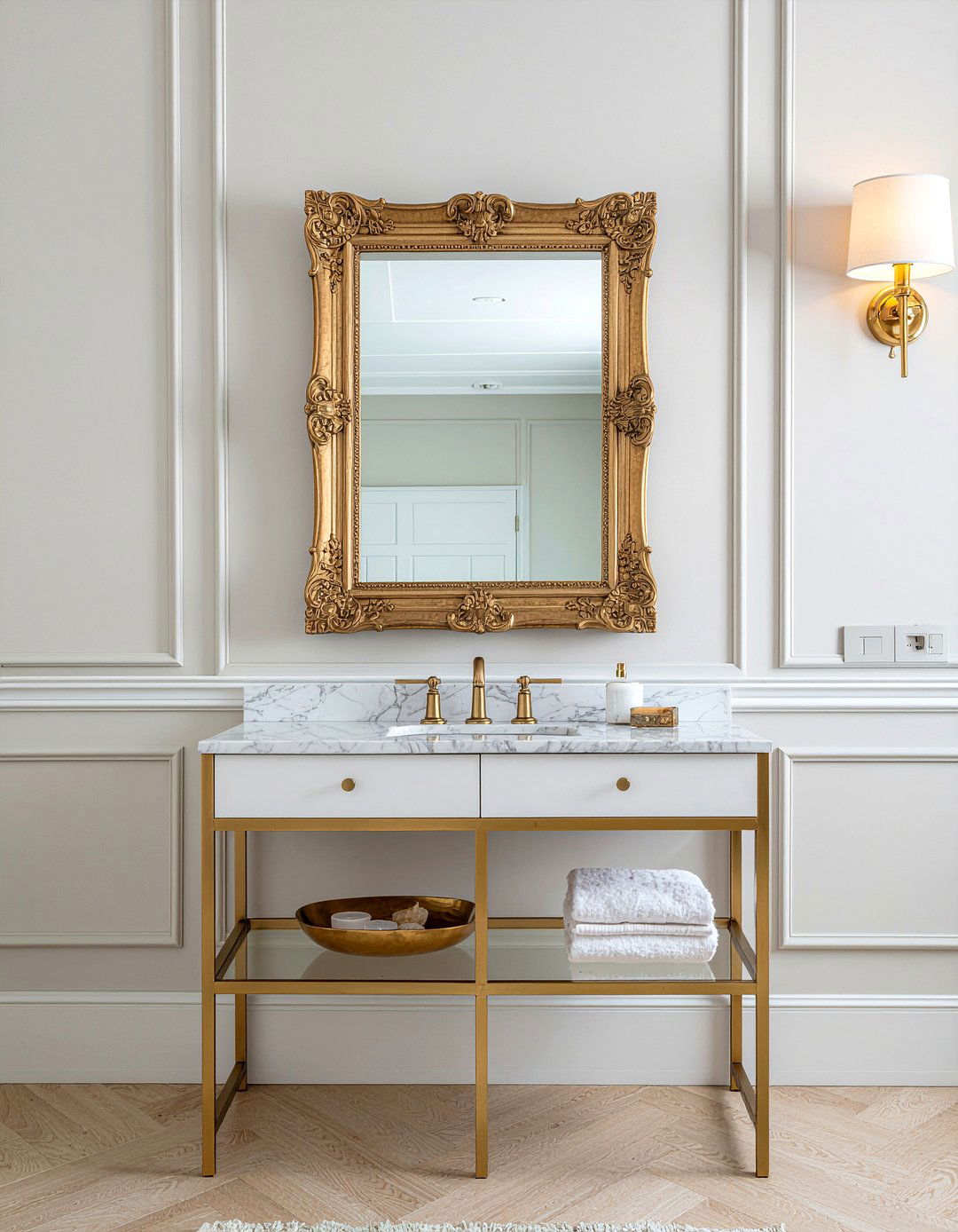 Gold Frame Mirrored Wall - 30 mirrored wall bathroom ideas