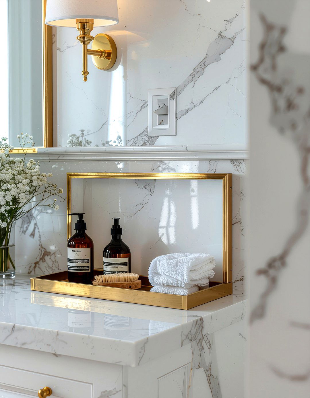 Gold Frame Niche - 30 bathroom recessed shelf ideas