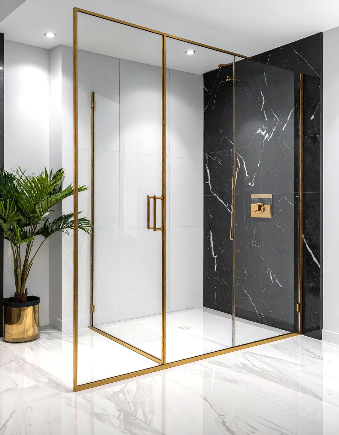 Gold Framed Glass Shower Door - 30 black and gold bathroom ideas