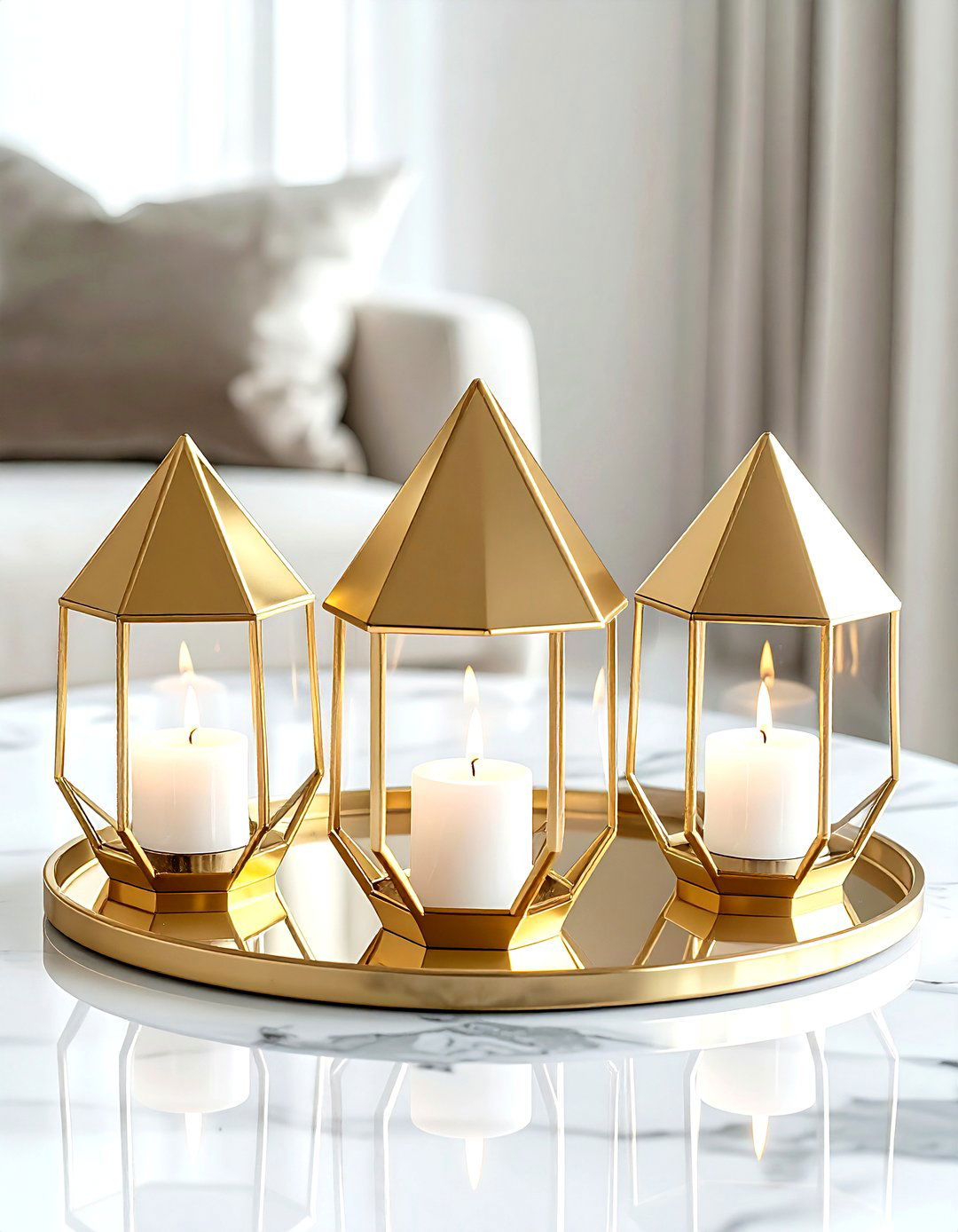 Gold Geometric Lantern Set - 30 lantern centerpiece dining ideas