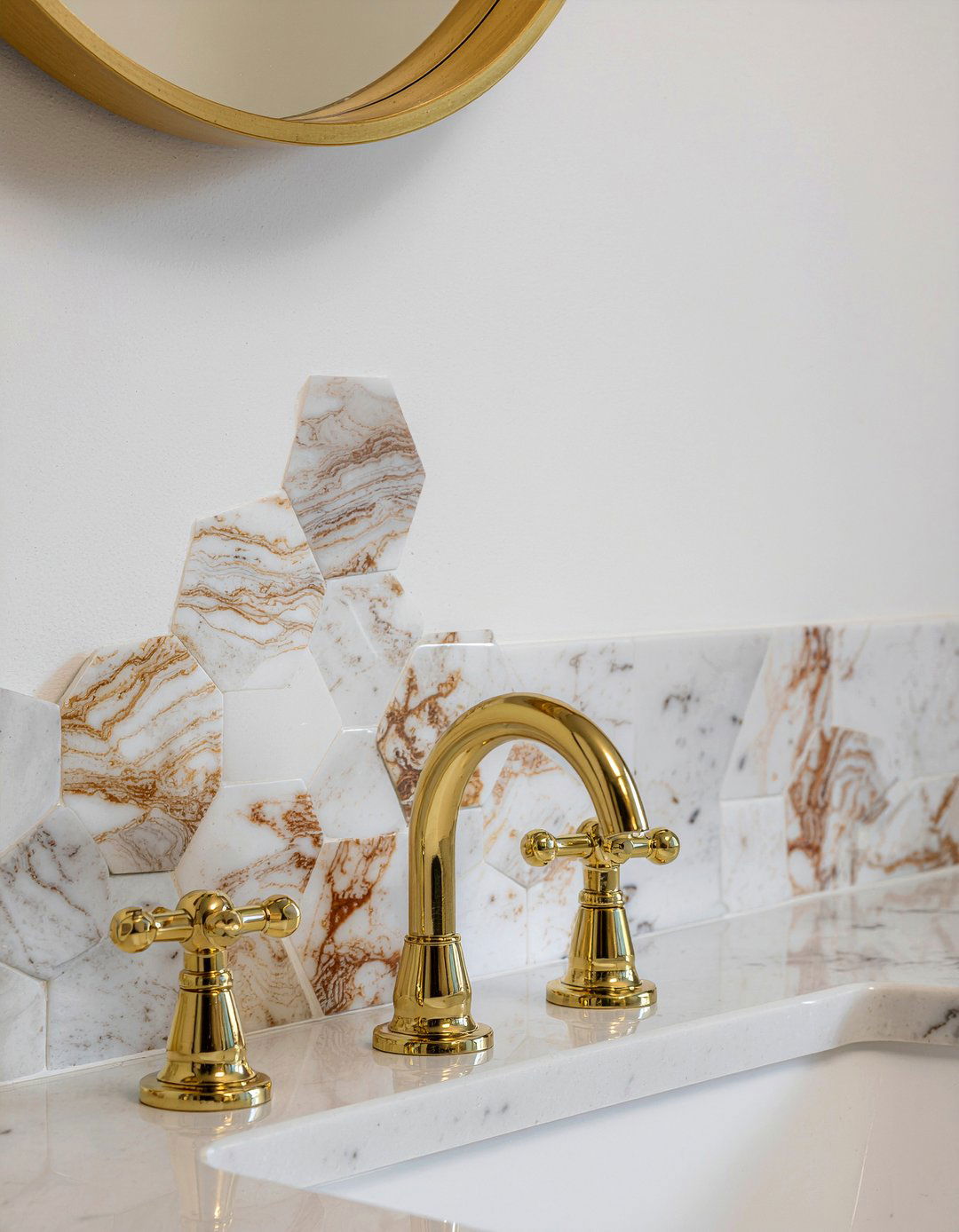 Gold Hardware With Marble Hexagon Tile - 30 marble hexagon tile bathroom ideas