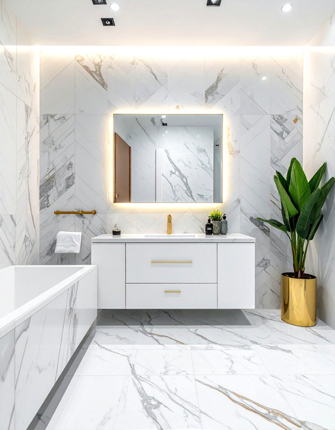 Gold Inlay Chevron Tile - 30 chevron tile bathroom ideas